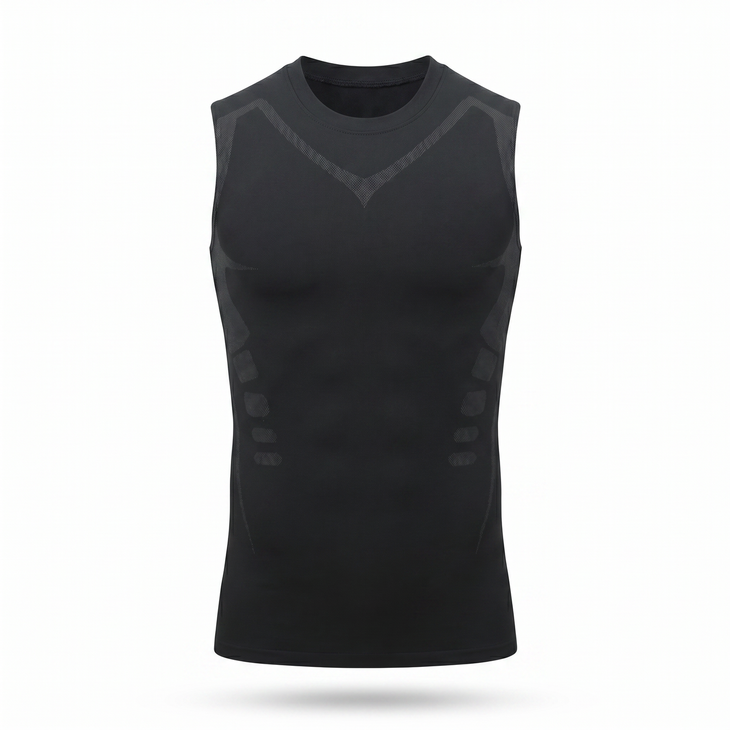 Veilor black ice-silk compression undershirt for men, front view on white