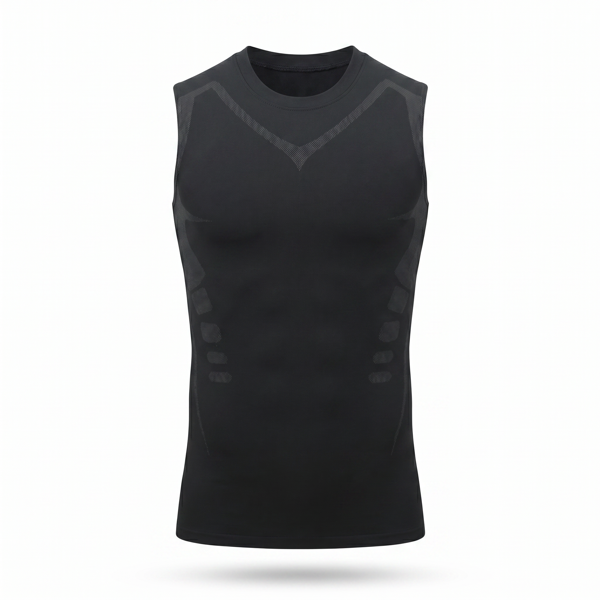 Veilor black ice-silk compression undershirt for men, front view on white