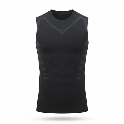 Veilor black ice-silk compression undershirt for men, front view on white