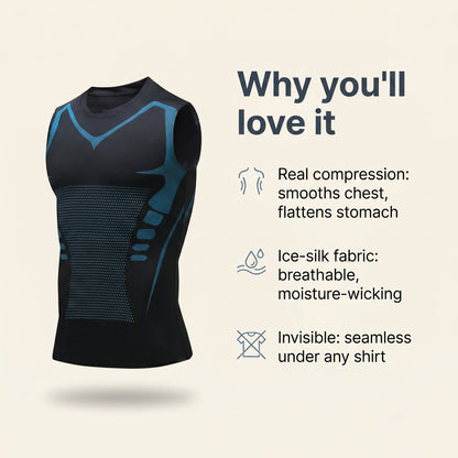 Veilor features: real compression, breathable ice-silk fabric, invisible under any shirt